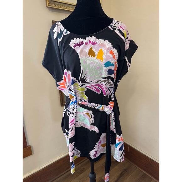 Trina Turk Dresses & Skirts - Trina Turk Black Multicolor Floral Belted Tunic Dress Long Top XXS